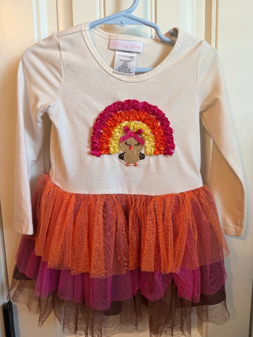 Beige Connie Baby Turkey Dress with Ruffles - Thanksgiving
